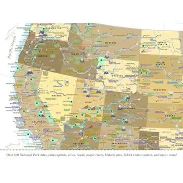 GeoJango National Parks Map Poster Print with State Capitals and USA Travel Landmarks, Gold Edition (24W x 16H)