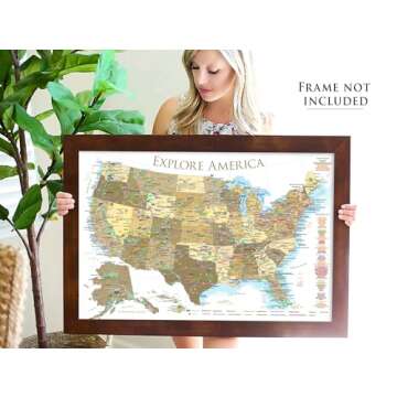 GeoJango National Parks Map Poster Print with State Capitals and USA Travel Landmarks, Gold Edition (24W x 16H)