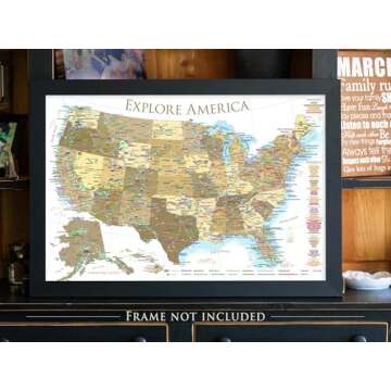 GeoJango National Parks Map Poster Print with State Capitals and USA Travel Landmarks, Gold Edition (24W x 16H)