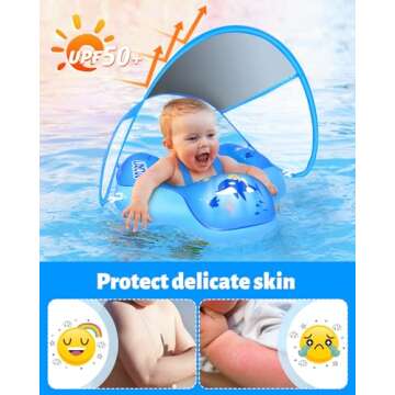 LAYCOL Baby Swimming Float Inflatable Baby Pool Float Ring with Sun Protection Canopy,add Tail no flip Over for Age of 3-36 Months