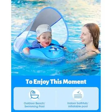LAYCOL Baby Swimming Float Inflatable Baby Pool Float Ring with Sun Protection Canopy,add Tail no flip Over for Age of 3-36 Months