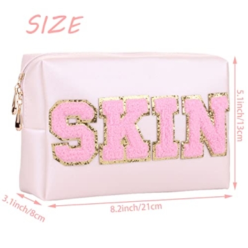 Waterproof PU Leather Makeup Bag with Glitter Letters Travel Essential