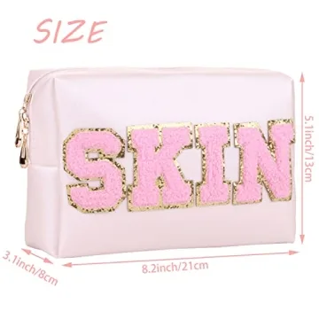 Waterproof PU Leather Makeup Bag with Glitter Letters Travel Essential