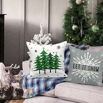 Lanpn Grey Christmas Throw Pillow Covers 22x22 Set of 4, Decorative 22 inch Gray Modern Winter Snowflake Xmas Cushion Covers Pillow Cases for Home Farmhouse Bedroom Room Holiday Couch Decor Decoration