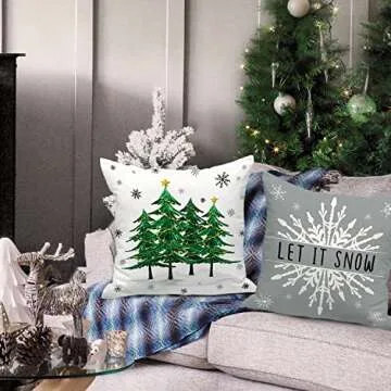Lanpn Grey Christmas Throw Pillow Covers 22x22 Set of 4, Decorative 22 inch Gray Modern Winter Snowflake Xmas Cushion Covers Pillow Cases for Home Farmhouse Bedroom Room Holiday Couch Decor Decoration