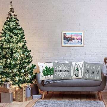 Lanpn Grey Christmas Throw Pillow Covers 22x22 Set of 4, Decorative 22 inch Gray Modern Winter Snowflake Xmas Cushion Covers Pillow Cases for Home Farmhouse Bedroom Room Holiday Couch Decor Decoration