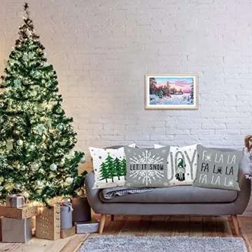Lanpn Grey Christmas Throw Pillow Covers 22x22 Set of 4, Decorative 22 inch Gray Modern Winter Snowflake Xmas Cushion Covers Pillow Cases for Home Farmhouse Bedroom Room Holiday Couch Decor Decoration