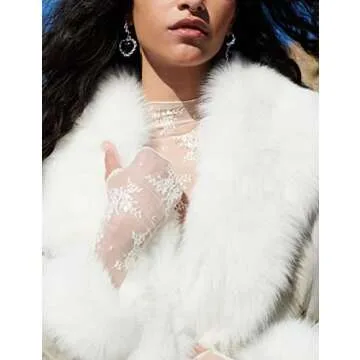 Ugerlov Women's Long Sleeve Mesh Top Mock Neck Sheer Blouse See Through Floral Lace Tops, White L