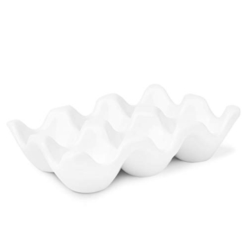 Flexzion 6-Cup Ceramic Egg Holder - Decorative Kitchen Storage Organizer