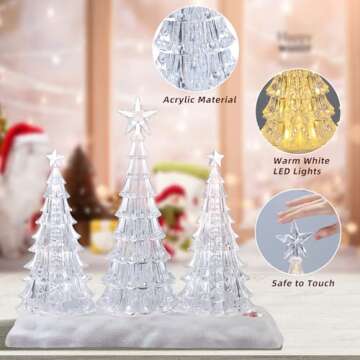 Tabletop Christmas Tree with Light and Music - Battery Operated Crystal Clear Acrylic Christmas Tree Light with 8 Christmas Songs for Tabletop Home Office Holiday Decorations Gift, Warm White