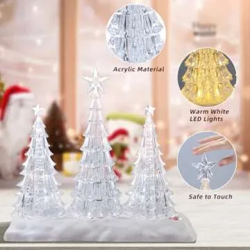 Tabletop Christmas Tree with Light and Music - Battery Operated Crystal Clear Acrylic Christmas Tree Light with 8 Christmas Songs for Tabletop Home Office Holiday Decorations Gift, Warm White