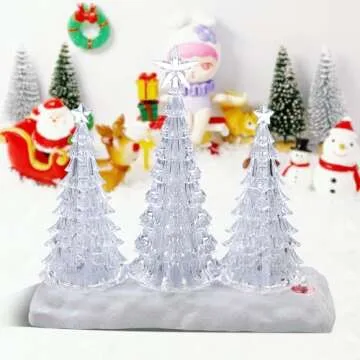 Tabletop Christmas Tree with Light and Music - Battery Operated Crystal Clear Acrylic Christmas Tree Light with 8 Christmas Songs for Tabletop Home Office Holiday Decorations Gift, Warm White