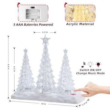 Tabletop Christmas Tree with Light and Music - Battery Operated Crystal Clear Acrylic Christmas Tree Light with 8 Christmas Songs for Tabletop Home Office Holiday Decorations Gift, Warm White