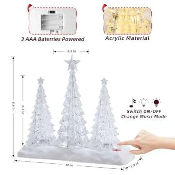 Tabletop Christmas Tree with Light and Music - Battery Operated Crystal Clear Acrylic Christmas Tree Light with 8 Christmas Songs for Tabletop Home Office Holiday Decorations Gift, Warm White