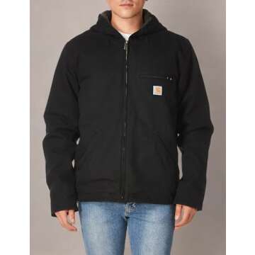 Carhartt mens Relaxed Fit Washed Duck Sherpa-lined Jacket Work Utility Outerwear, Black, Large US