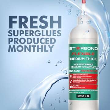 Starbond KEG-500 Flexible Medium Thick, Premium CA - Super Glue Plus Extra Bottles, Caps, and Microtips, 16 oz.