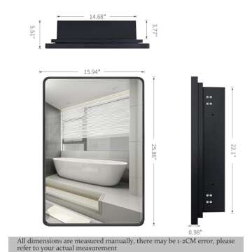 FOMAYKO Farmhouse Black Framed Recessed or Surface Mount Bathroom Medicine Cabinet with 16"x26" Mirror, Bathroom Storage Cabinet with Large Space