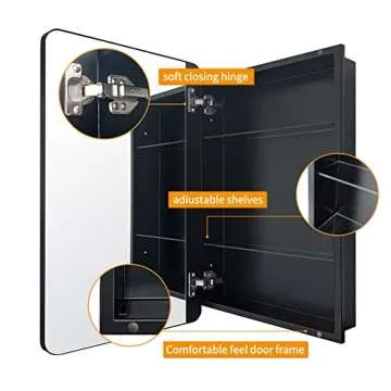 FOMAYKO Farmhouse Black Framed Recessed or Surface Mount Bathroom Medicine Cabinet with 16"x26" Mirror, Bathroom Storage Cabinet with Large Space