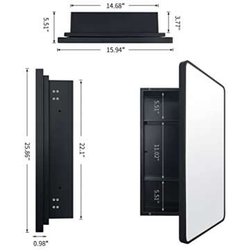 FOMAYKO Farmhouse Black Framed Recessed or Surface Mount Bathroom Medicine Cabinet with 16"x26" Mirror, Bathroom Storage Cabinet with Large Space