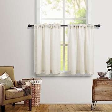 Cafe Curtains 36 Inch Length for Kitchen Sink Back Tab Pocket Linen Sheer Half Window Blinds Shade S...