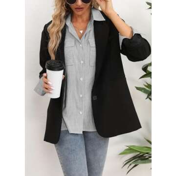 OMSJ Women's Striped Button Down Shirts Casual Long Sleeve Blouses Tops with Pockets