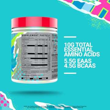 GHOST Amino: Essential Amino Acid Supplement, Sonic Ocean Water - 40 Servings - Intra-Workout Powder for Hydration and Recovery 4.5g BCAA & 5.5g EAA - Soy & Gluten-Free, Vegan