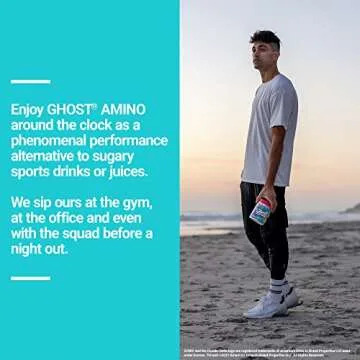 GHOST Amino: Essential Amino Acid Supplement, Sonic Ocean Water - 40 Servings - Intra-Workout Powder for Hydration and Recovery 4.5g BCAA & 5.5g EAA - Soy & Gluten-Free, Vegan