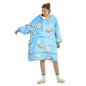 Wearable Blanket Sweatshirt for Women and Men, Super Warm and Cozy Big Blanket Hoodie, Thick Flannel Blanket with Sleeves & Giant Pocket, Sushi