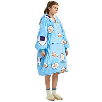 Wearable Blanket Sweatshirt for Women and Men, Super Warm and Cozy Big Blanket Hoodie, Thick Flannel Blanket with Sleeves & Giant Pocket, Sushi