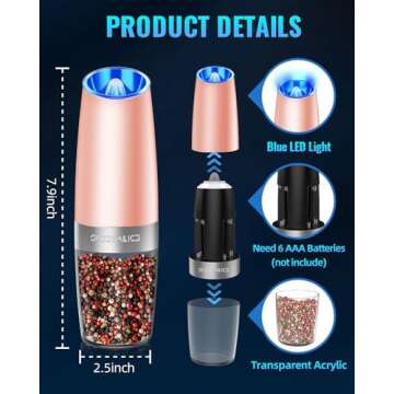 Sweet Alice Electric Pepper and Salt Grinder Set - Easy Use 2 Pack