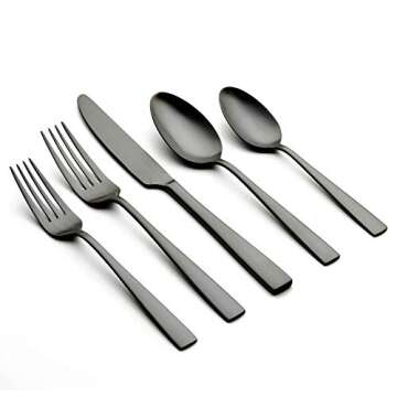 20 Piece Matte Black Silverware Set, Ornative Rena Flatware Service for 4, Includes Knives, Forks, Spoons, Food Grade Stainless Steel Utensil Set for Home Kitchen Restaurant, Dishwasher Safe