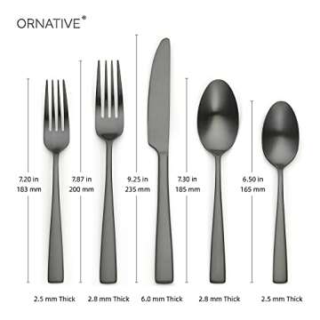 20 Piece Matte Black Silverware Set, Ornative Rena Flatware Service for 4, Includes Knives, Forks, Spoons, Food Grade Stainless Steel Utensil Set for Home Kitchen Restaurant, Dishwasher Safe