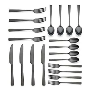 20 Piece Matte Black Silverware Set, Ornative Rena Flatware Service for 4, Includes Knives, Forks, Spoons, Food Grade Stainless Steel Utensil Set for Home Kitchen Restaurant, Dishwasher Safe