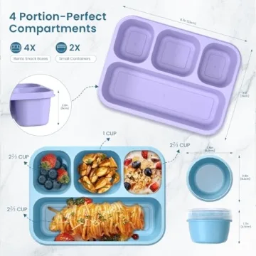 KHOXU Snackle Box Container, 4-Compartment Bento Lunch Box Set, 44oz with Utensils, 4 Pack in Colorf...