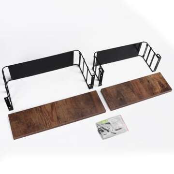 Lavezee 2 Tier Wall Mounted Shelf Set of 2, Wall Floating Shelves with Black Metal for Bathroom, Bedroom, Living Room, Laundry Room, Kitchen, Garage