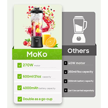 MoKo Portable Blender 270W Perfect for Smoothies and Shakes