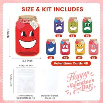 48 Pack Valentines Day Cards for Kids School, Valentines Day Gifts for Kids, Valentines Day Exchange Cards, Valentine Mason Jar Cards, Valentine Gifts for Boys Girls Toddler, Classroom Party Favors