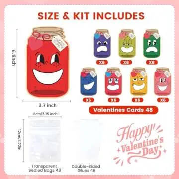 48 Pack Valentines Day Cards for Kids School, Valentines Day Gifts for Kids, Valentines Day Exchange Cards, Valentine Mason Jar Cards, Valentine Gifts for Boys Girls Toddler, Classroom Party Favors