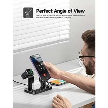 ZIYEVR 4 in 1 Charging Station for Multiple Devices Apple, 20W Self-Adjustable Charger for Apple Watch 8 SE 7 6 5 4 3 2 1, for AirPods Pro 2/Pro/3/2/1, for Phone/Samsung Charger Stand Dock-Black