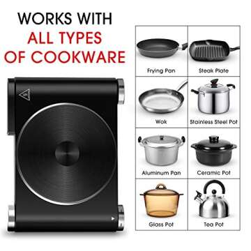 CUSIMAX Electric Burner Hot Plate for Cooking Cast Iron hot plates, Adjustable Temperature Control, Non-Slip Rubber Feet Stainless Steel Easy to Clean, Your Kitchen Assistant