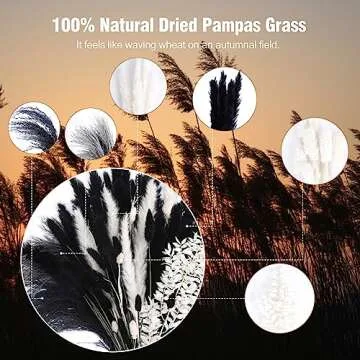 102PCS Black Pampas Grass Decor, Black Grey White Natural Dried Pampas Grass Bulk, Boho Home Decor Bouquet, Black and White Dried Flowers Decor, Halloween Wedding Floral Arrangements Vases Decor
