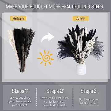 102PCS Black Pampas Grass Decor, Black Grey White Natural Dried Pampas Grass Bulk, Boho Home Decor Bouquet, Black and White Dried Flowers Decor, Halloween Wedding Floral Arrangements Vases Decor