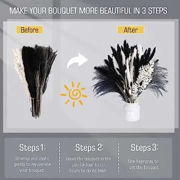 102PCS Black Pampas Grass Decor, Black Grey White Natural Dried Pampas Grass Bulk, Boho Home Decor Bouquet, Black and White Dried Flowers Decor, Halloween Wedding Floral Arrangements Vases Decor