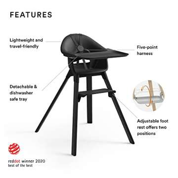 Stokke Clikk High Chair, Midnight - All-in-One High Chair with Tray + Harness - Light, Durable & Tra...