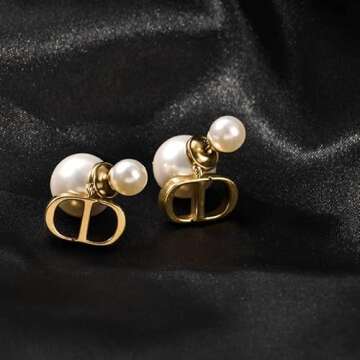 CD earrings cd Pearl Stud Earrings D Earrings Initial Letter Earrings