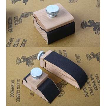 Boomcat Hand Sanding Block,Wooden Sandpaper Block,3pcs sander holder for wood,crafts.​Natural Handmade hook and loop block,woodworking tools,leather edge burnishing tool.Crafts tools