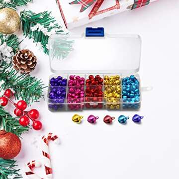 300 Pcs Jingle Bells,0.3 Inch Craft Bells Colored Christmas Jingle Bells Small Bell DIY Bells with Storage Box for Christmas,Party, Festival Decoration and Home Decoration (5 Colors)