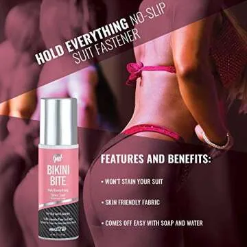 Pro Tan, Bikini Bite, No-Slip Suit Fastener, Holds Suit, Won't Stain Suit, Gentle on Skin, Washes Off, 3 oz.