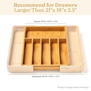 SMIRLY Bamboo Kitchen Drawer Organizer for Utensils & Silverware