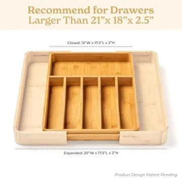 SMIRLY Bamboo Kitchen Drawer Organizer for Utensils & Silverware
